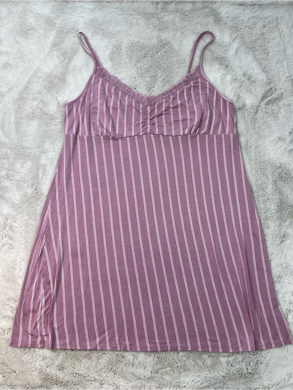 La Vie En Rose Soft Jersey Pink Stripe Camisole Size XL Nightie Lace Trim Cozy - Picture 3 of 11